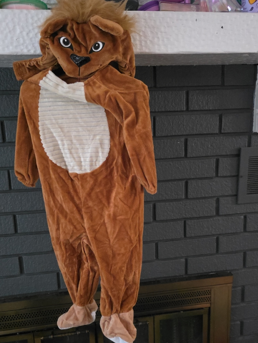 Spirit Brown Lion Plush Hooded One-Piece Costume with Cream Belly 6-12 Months